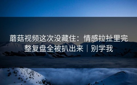 蘑菇视频这次没藏住：情感拉扯里完整复盘全被扒出来｜别学我
