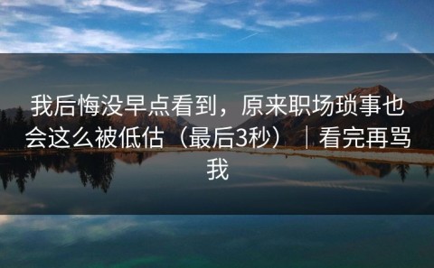 我后悔没早点看到，原来职场琐事也会这么被低估（最后3秒）｜看完再骂我