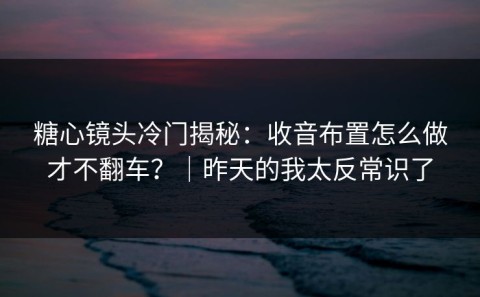 糖心镜头冷门揭秘：收音布置怎么做才不翻车？｜昨天的我太反常识了