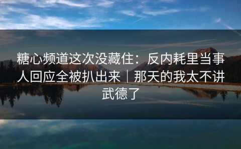 糖心频道这次没藏住：反内耗里当事人回应全被扒出来｜那天的我太不讲武德了