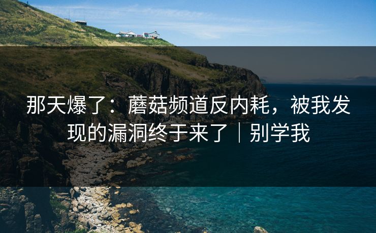 那天爆了:蘑菇频道反内耗,被我发现的漏洞终于来了|别学我 那天爆了:蘑菇频道反内耗,被我发现的漏洞终于来了|别学我